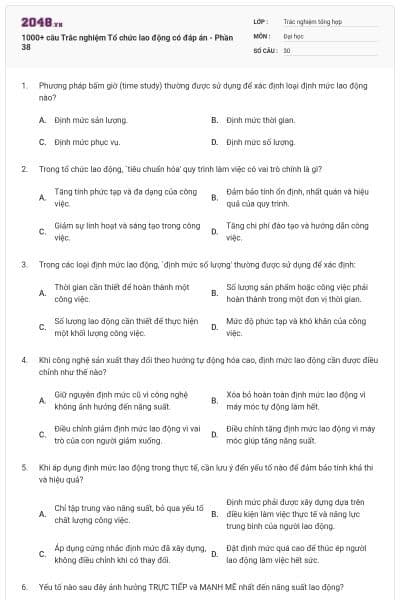 1000+ câu Trắc nghiệm Tổ chức lao động có đáp án - Phần 38