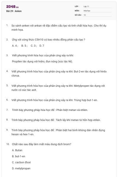Bài 29 : Anken