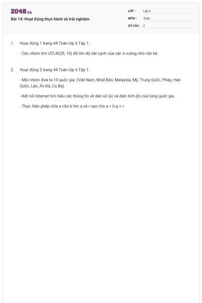 Bài 14: Hoạt động thực hành và trải nghiệm