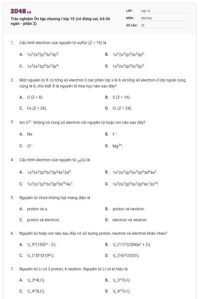 Trắc nghiệm Ôn tập chương I lớp 10 (có đúng sai, trả lời ngắn - phần 2)