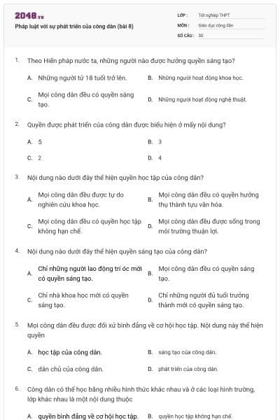 Pháp luật với sự phát triển của công dân (bài 8)