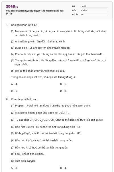 900 bài ôn tập rèn luyện lý thuyết tổng hợp môn hóa học (P10)