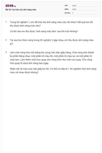 Bài 54: Sự trộn các ánh sáng màu