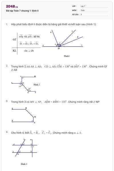 Bài tập Toán 7 chương 1: Định lí