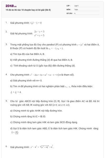 19 đề ôn thi vào 10 chuyên hay có lời giải (Đề 8)