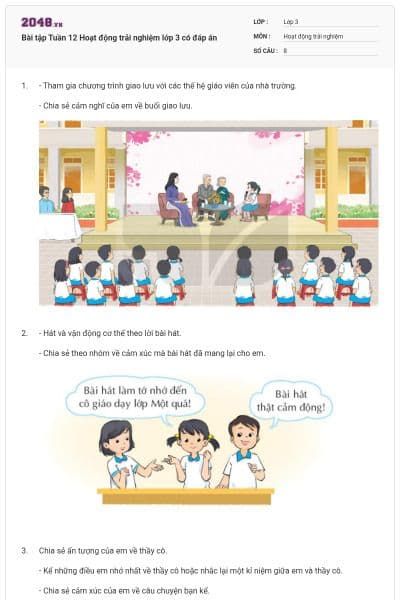 Bài tập Tuần 12 Hoạt động trải nghiệm lớp 3 có đáp án