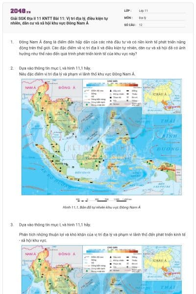 Giải SGK Địa lí 11 KNTT Bài 11: Vị trí địa lý, điều kiện tự nhiên, dân cư và xã hội khu vực Đông Nam Á