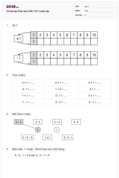 Vở bài tập Toán lớp 2 Bài 129: Luyện tập