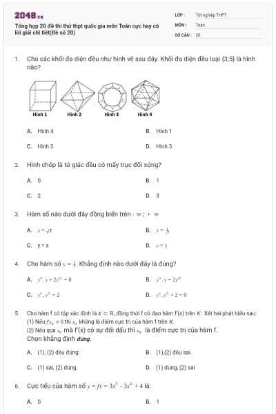 Tổng hợp 20 đề thi thử thpt quốc gia môn Toán cực hay có lời giải chi tiết(Đề số 20)