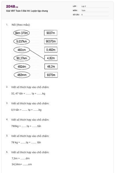 Giải VBT Toán 5 Bài 44: Luyện tập chung