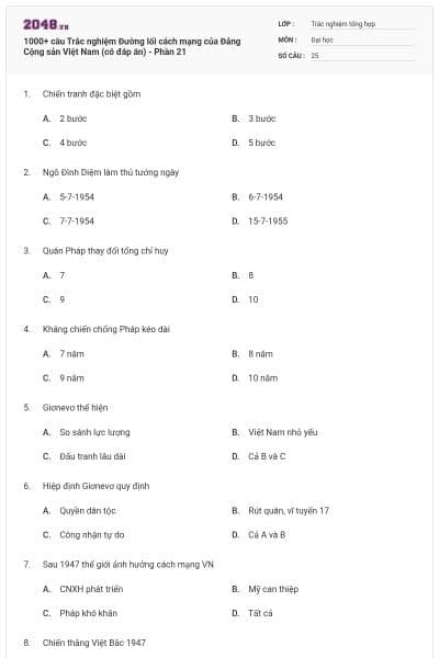 1000+ câu Trắc nghiệm Đường lối cách mạng của Đảng Cộng sản Việt Nam (có đáp án) - Phần 21