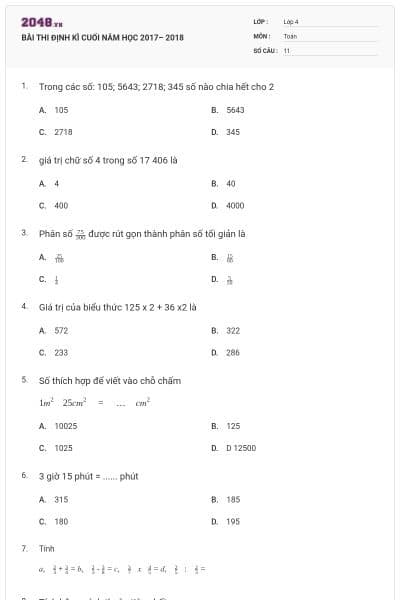 BÀI THI ĐỊNH KÌ CUỐI  NĂM HỌC 2017– 2018