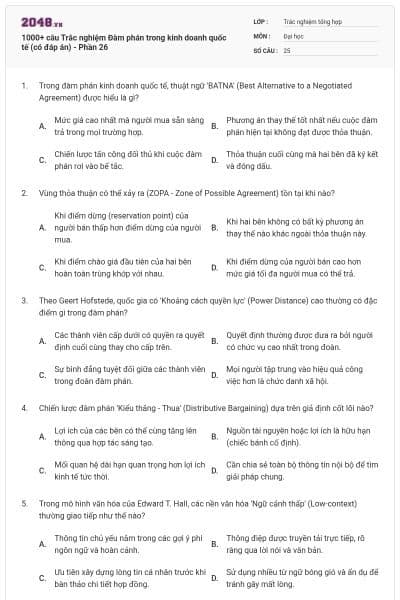 1000+ câu Trắc nghiệm Đàm phán trong kinh doanh quốc tế (có đáp án) - Phần 26