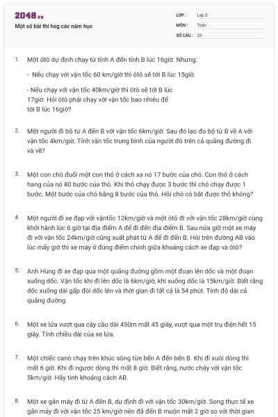 Một số bài thi hsg các năm học