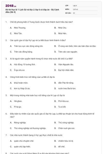 Đề thi Học kì 1 Lịch Sử và Địa Lí lớp 6 có đáp án - Bộ Cánh diều (Đề 4)