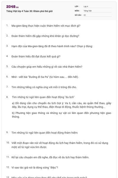 Tiếng Việt lớp 4 Tuần 30: Khám phá thế giới