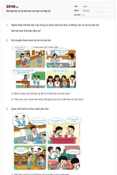Bài tập Em xử lý bất hòa với bạn có đáp án