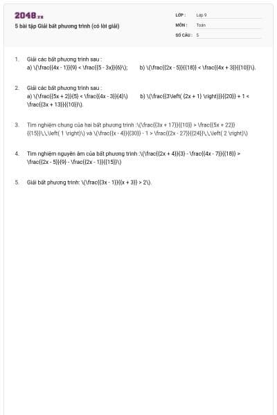 5 bài tập Giải bất phương trình (có lời giải)