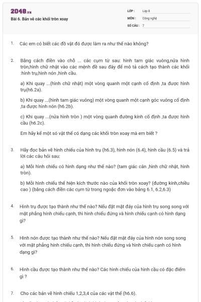 Bài 6. Bản vẽ các khối tròn xoay