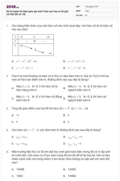 Đề ôn luyện thi thpt quốc gia môn Toán cực hay có lời giải chi tiết (Đề số 18)
