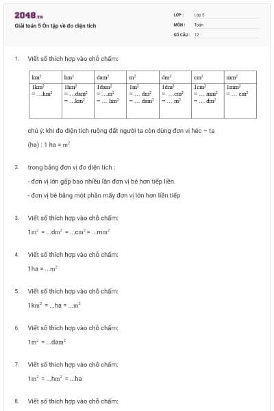 Giải toán 5 Ôn tập về đo diện tích