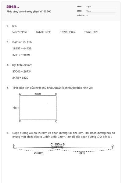Phép cộng các số trong phạm vi 100 000