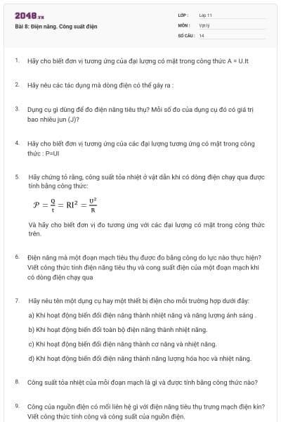 Bài 8: Điện năng. Công suất điện