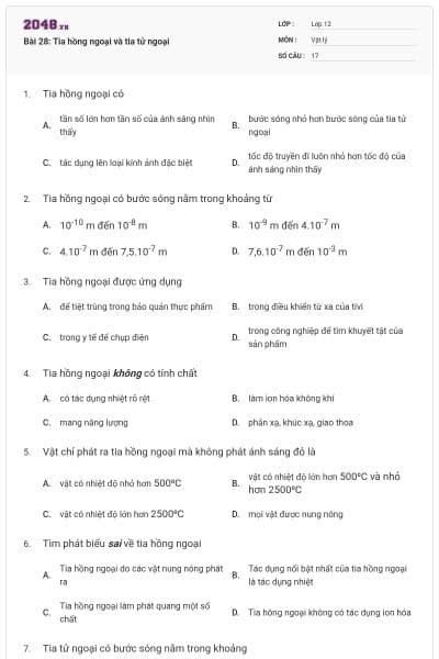 Bài 28: Tia hồng ngoại và tia tử ngoại