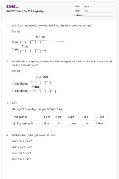 Giải VBT Toán 3 Bài 121: Luyện tập