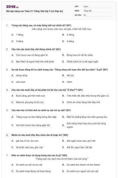 Bài tập nâng cao Tuần 21 Tiếng Việt lớp 3 (có đáp án)