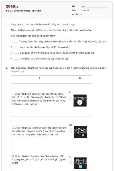 Bài 13: Bếp hồng ngoại - SBT CN 6