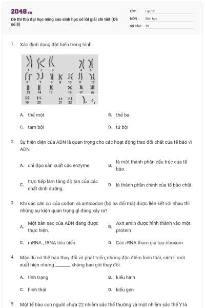 Đề thi thử đại học nâng cao sinh học có lời giải chi tiết (Đề số 8)