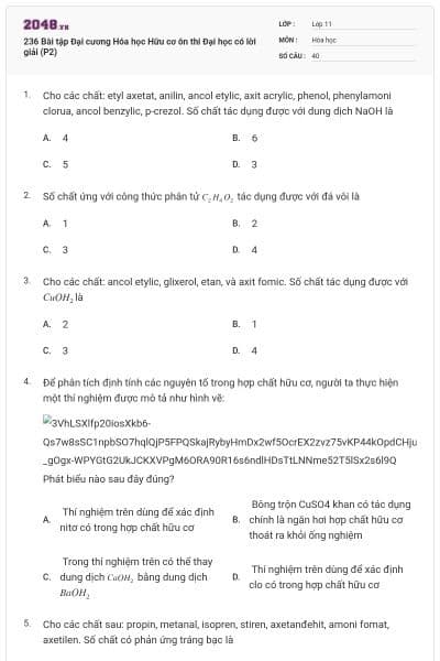 236 Bài tập Đại cương Hóa học Hữu cơ ôn thi Đại học có lời giải (P2)