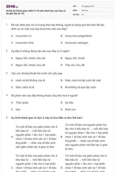 20 Bộ đề Chinh phục điểm 9-10 môn Sinh Học cực hay có lời giải (Đề số 19)