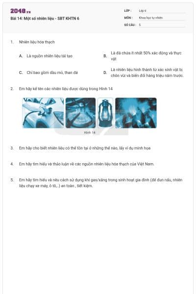 Bài 14: Một số nhiên liệu - SBT KHTN 6