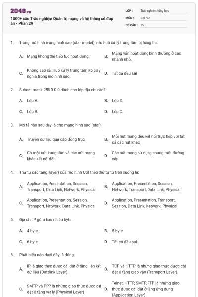 1000+ câu Trắc nghiệm Quản trị mạng và hệ thống có đáp án - Phần 29