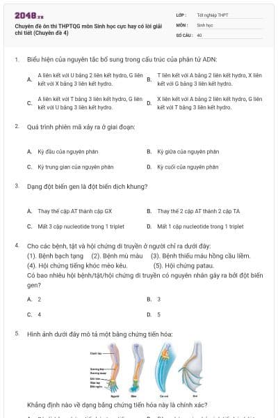 Chuyên đề ôn thi THPTQG môn Sinh học cực hay có lời giải chi tiết (Chuyên đề 4)