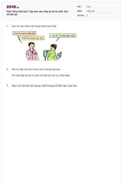 Giải Tiếng Việt lớp 2 Tập làm văn: Đáp lại lời từ chối. Đọc sổ liên lạc