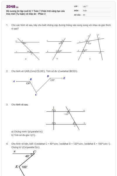 Đề cương ôn tập cuối kì 1 Toán 7 Chân trời sáng tạo cấu trúc mới (Tự luận) có đáp án - Phần 3
