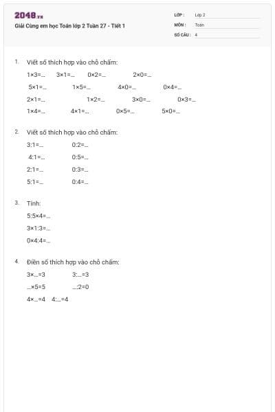 Giải Cùng em học Toán lớp 2 Tuần 27 - Tiết 1
