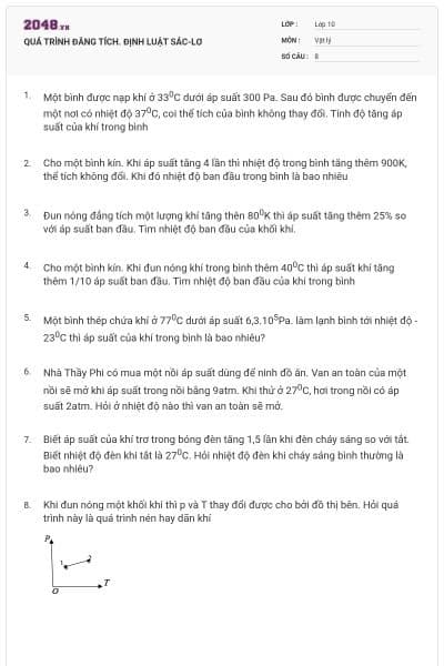 QUÁ TRÌNH ĐẲNG TÍCH. ĐỊNH LUẬT SÁC-LƠ