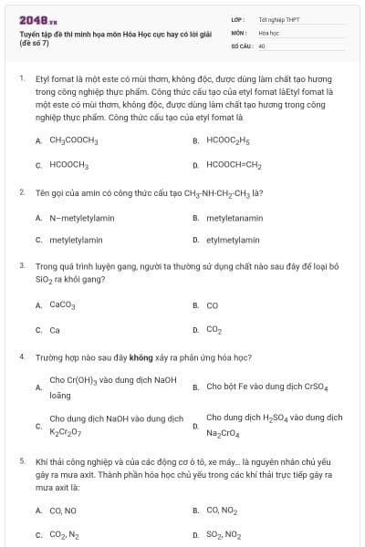 Tuyển tập đề thi minh họa môn Hóa Học cực hay có lời giải (đề số 7)