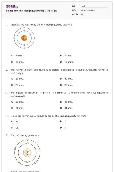 Bài tập Tính khối lượng nguyên tử lớp 7 (có lời giải)