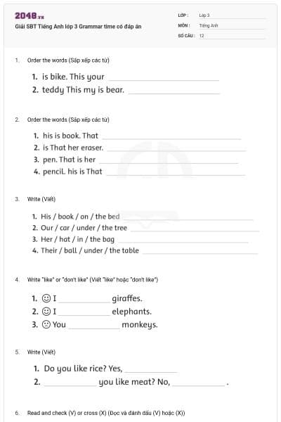 Giải SBT Tiếng Anh lớp 3 Grammar time có đáp án