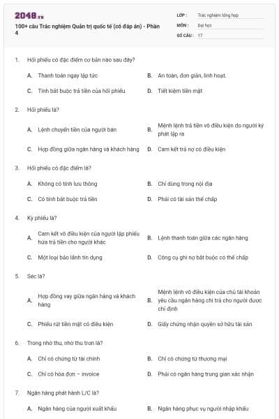 100+ câu Trắc nghiệm Quản trị quốc tế (có đáp án) - Phần 4