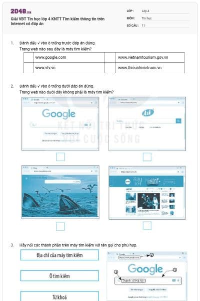 Giải VBT Tin học lớp 4 KNTT Tìm kiếm thông tin trên Internet có đáp án