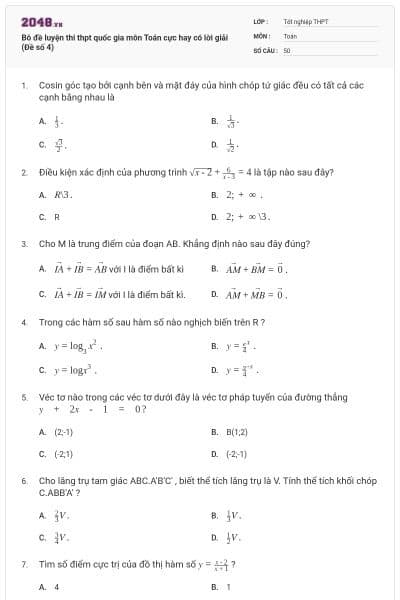 Bô đề luyện thi thpt quốc gia môn Toán cực hay có lời giải (Đề số 4)