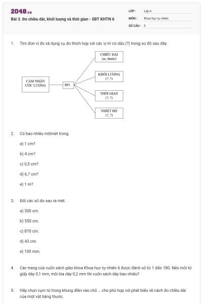 Bài 3. Đo chiều dài, khối lượng và thời gian - SBT KHTN 6