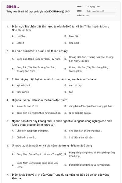 Tổng hợp đề thi thử thpt quốc gia môn KHXH (Địa lý) đề 3