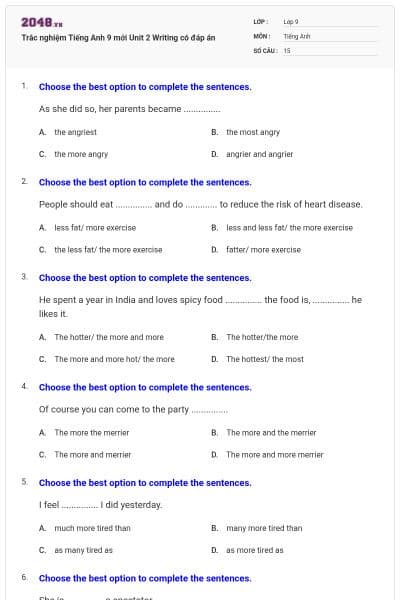 Trắc nghiệm Tiếng Anh 9 mới Unit 2 Writing có đáp án